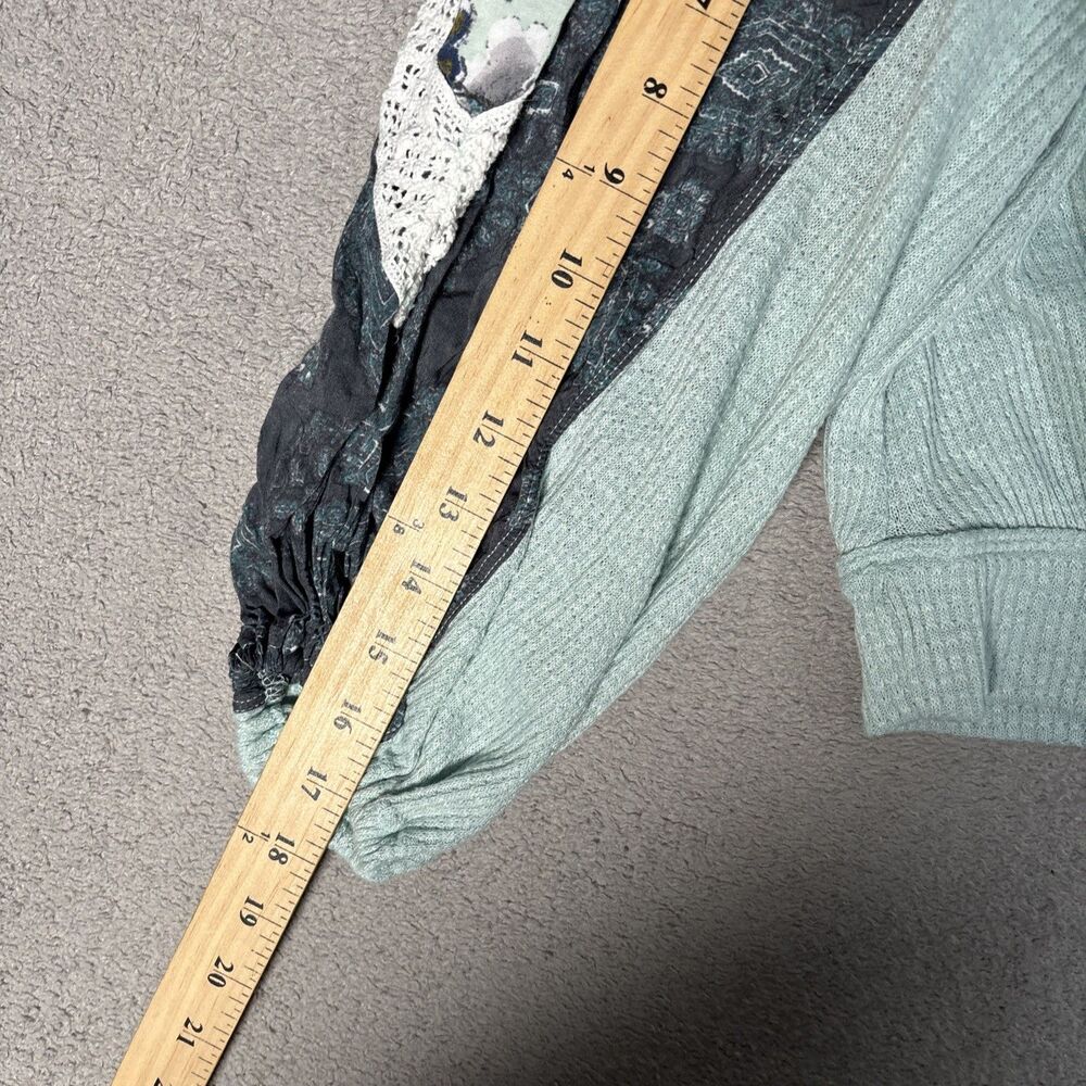 Free People Size M Casual Clash Top Thermal Knit Mutli Media Lace Seafoam Mint - Picture 7 of 13
